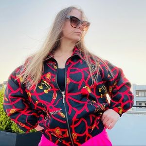 EVR Silk Accessories Red Print ZipUp Bomber Jacket